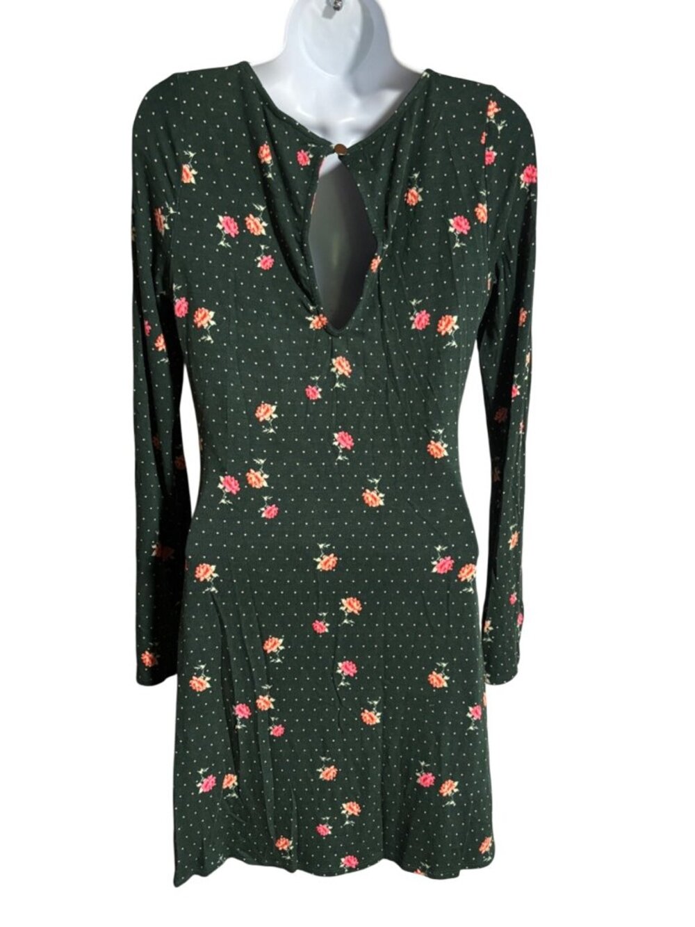 Free People Celia Mini Dress Size S Emerald Jewel Floral Polka Dot Print Ruched - Picture 2 of 12